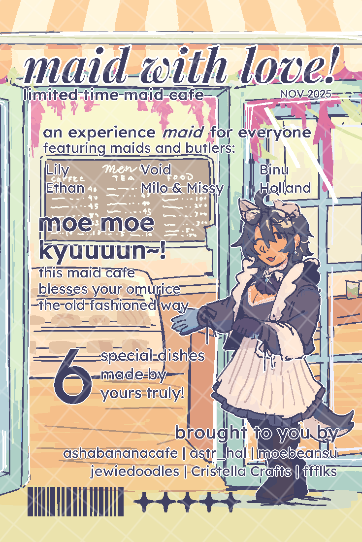 Maid cafe advertisement featuring Ethan, designed like a magazine cover.