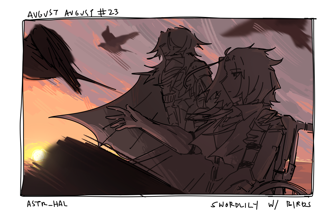 The previous image but with color adjustments. Shadows and birds are slightly redder.