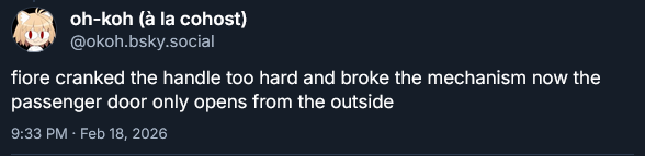 fiore cranked the handle too hard and broke the mechanism now the passenger door only opens from the outside