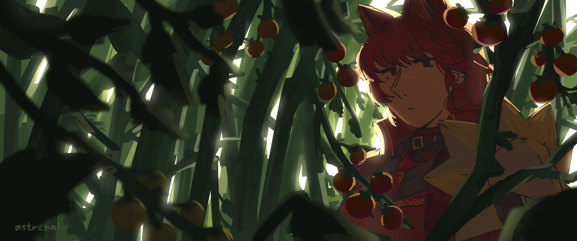 Fiore looking wistfully through tomato plants.