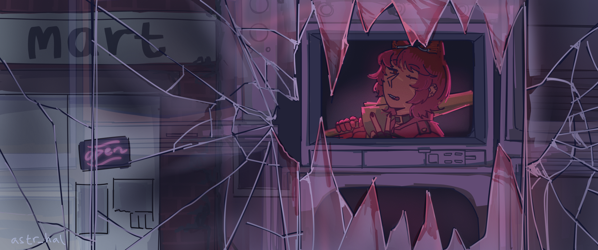 Fiore posing in front of a window, a convenience store can be seen in the reflection.