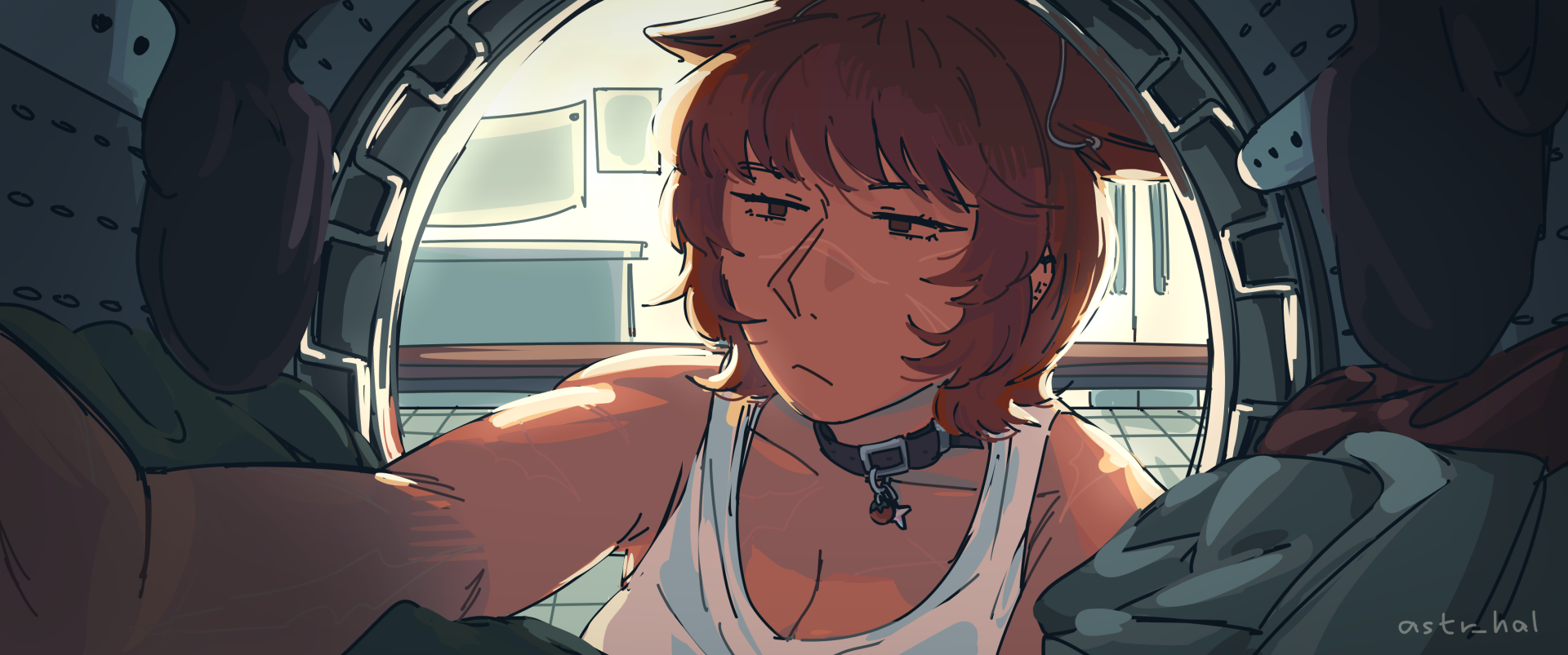 Fiore reaching into a washing machine looking miffed.