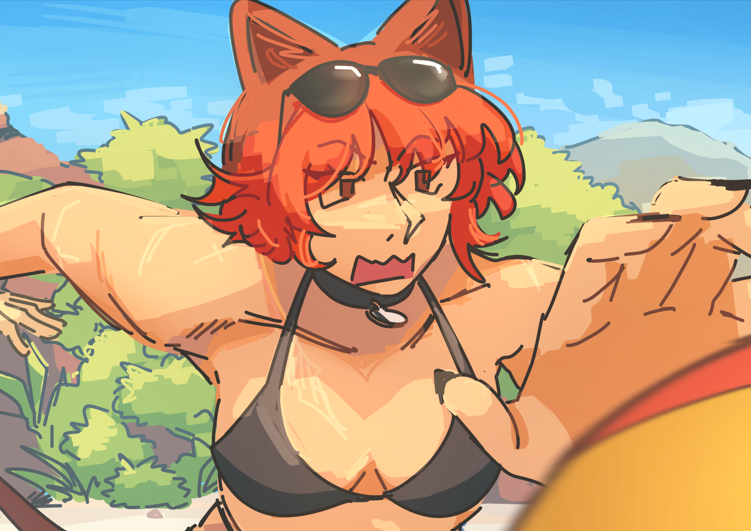 Fiore and Ethan at a beach chasing after a beach ball, both of them in swimwear.