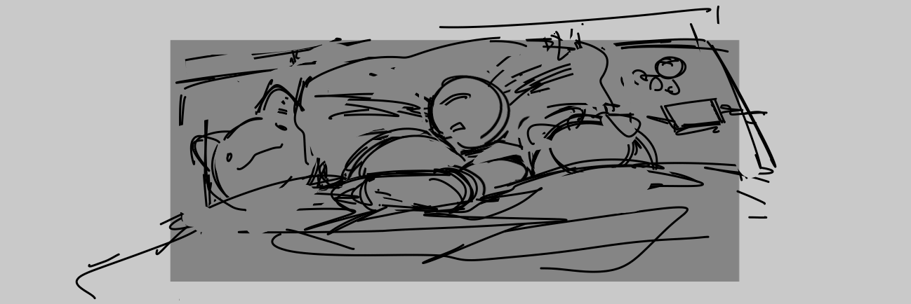 Fiore lying down surrounded by plushies.