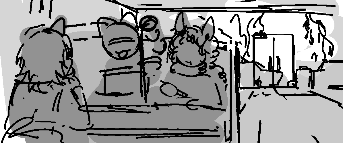 three characters having hotpot.