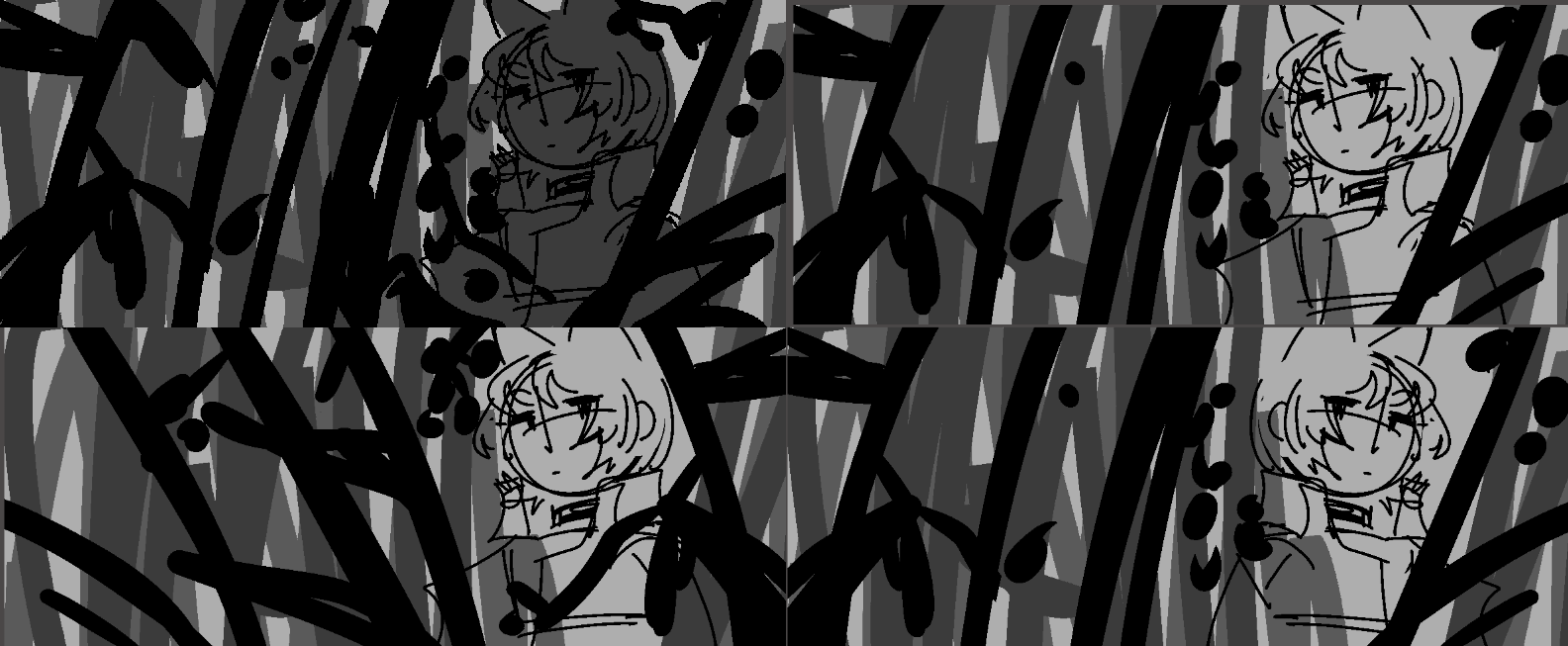 four thumbnails of fiore between tomato plants.