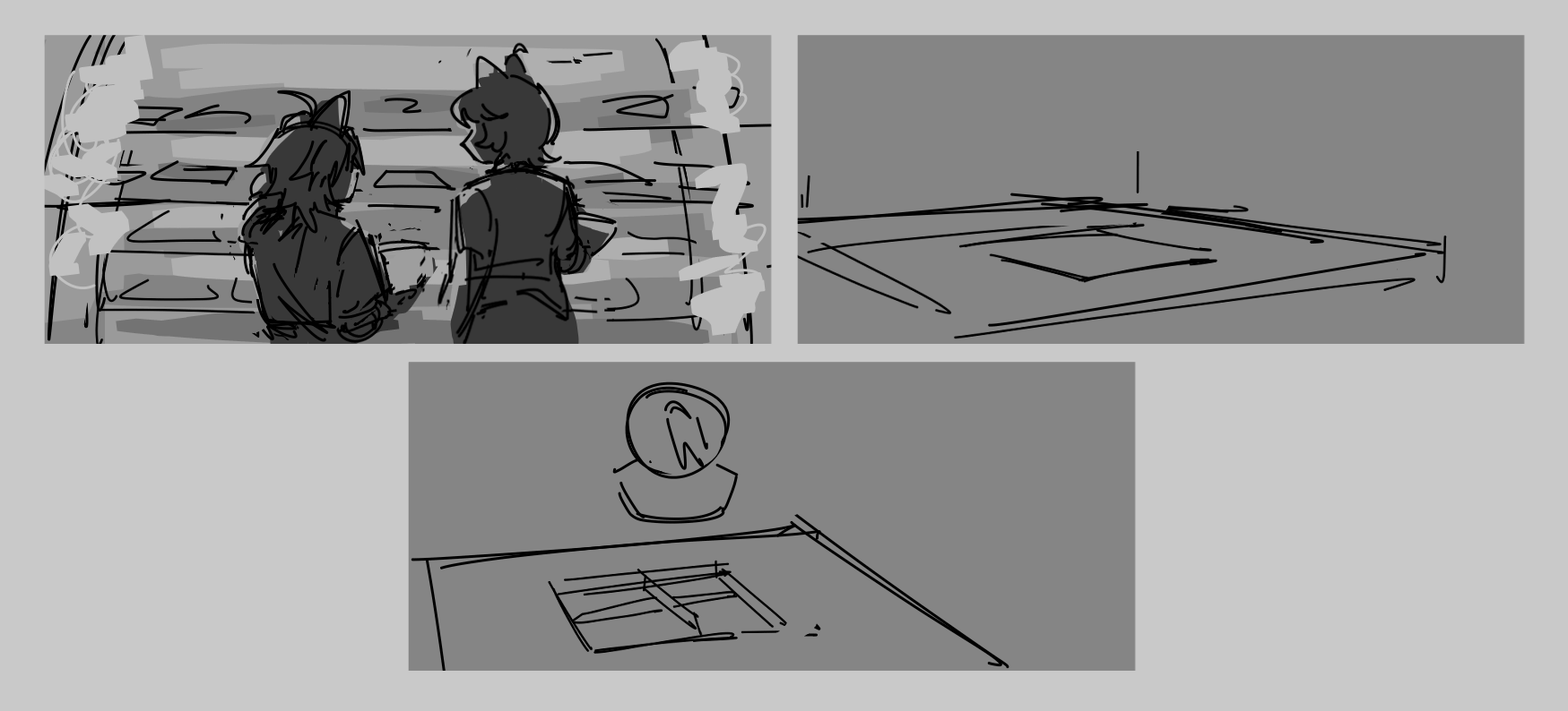 three thumbnails, only one finished.